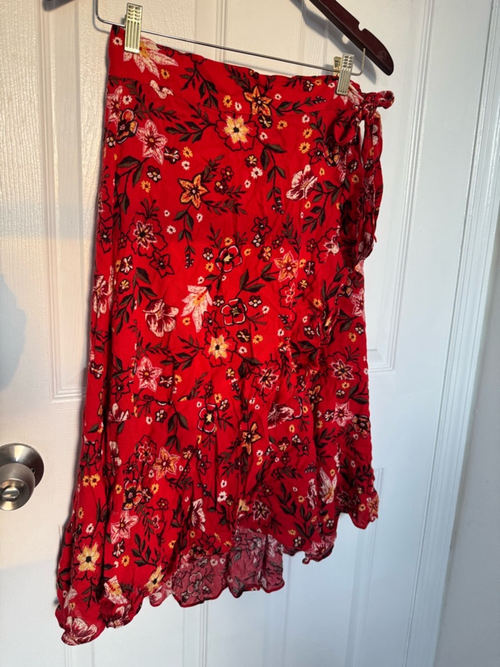 Shyanne Red Floral Maxi Wrap Skirt (100% Rayon) (S)